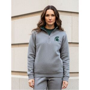 NWT Colosseum Unisex Michigan State Spartans Half Zip Gray Pull Over - Size M